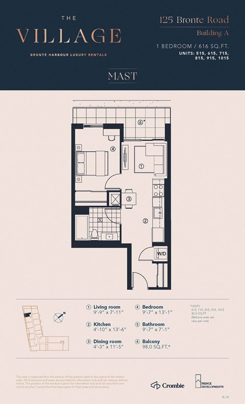 1R Floor Plan at The Village, Oakville, ON, L6L 0H1