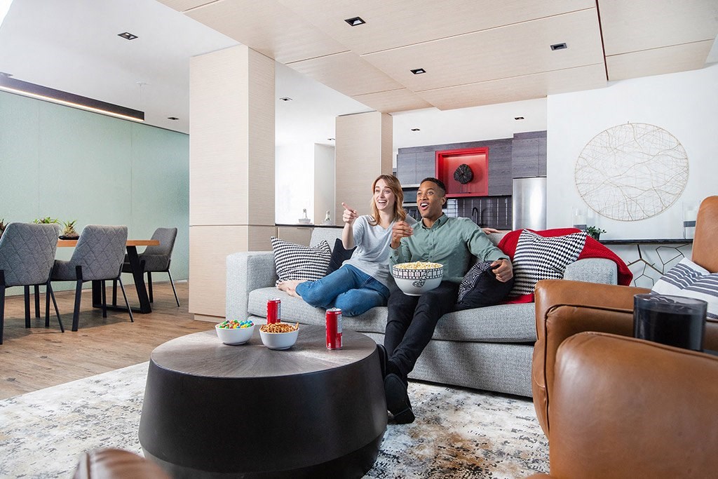 Stay in and watch a movie in our Indoor Lounge complete with large screen TV! at Southpark, Alberta, T6E 3S3