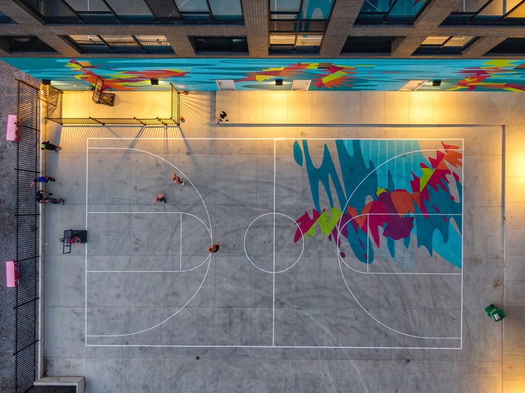 Aerial View Of Basketball Court at BLVD Beltline, Calgary