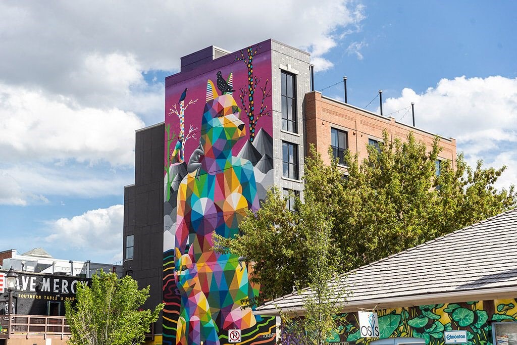 Mural Old Strathcona Artist Okuda San Miguel at Southpark, Edmonton