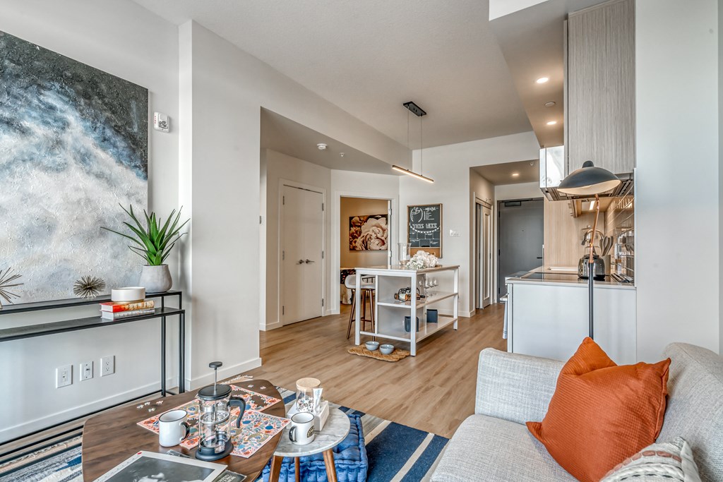 Living Area With Kitchen View at Southpark, Edmonton