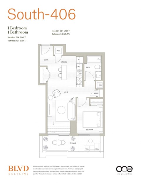 Floorplan South 406 at BLVD Beltline, Calgary