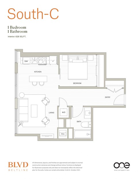 Floorplan South C at BLVD Beltline, Calgary, AB