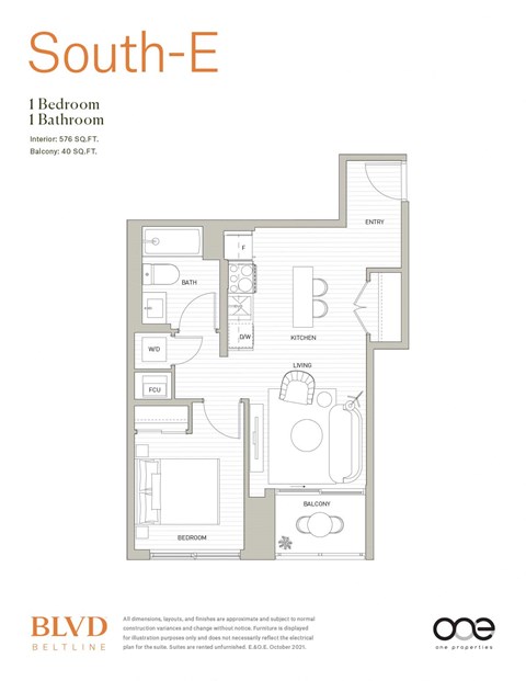 Floorplan South E at BLVD Beltline, Calgary, T2G 2K4