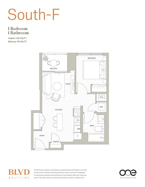 Floorplan South F at BLVD Beltline, Calgary, Alberta