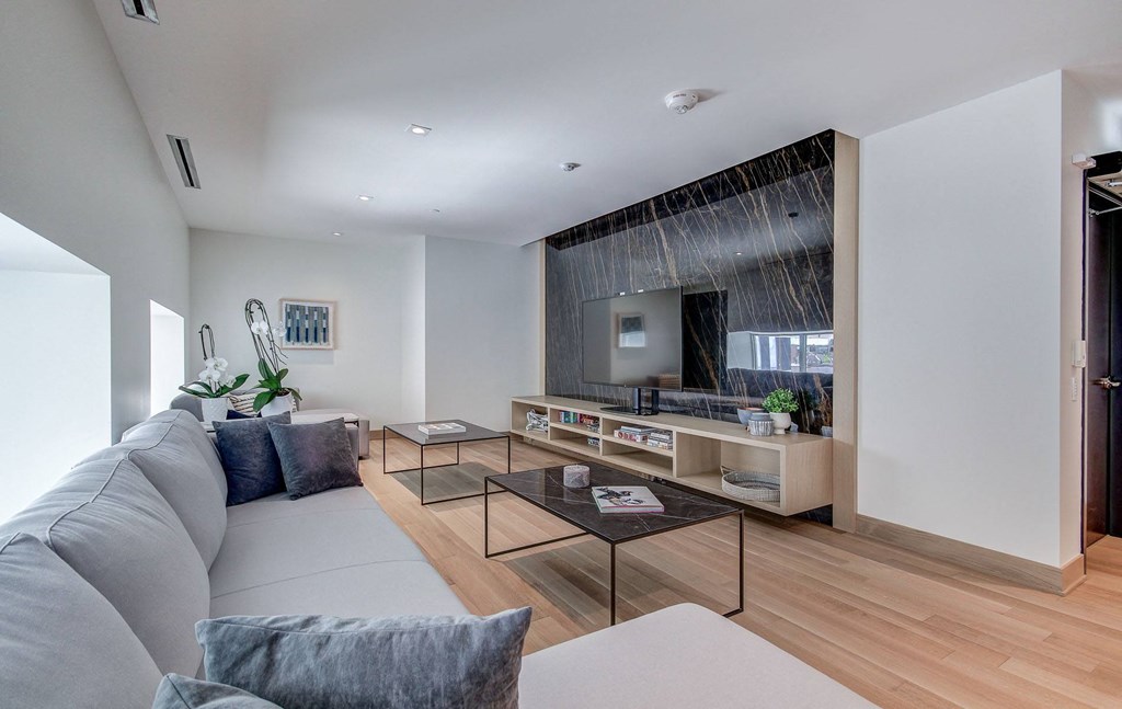 a living room with a couch and a coffee table