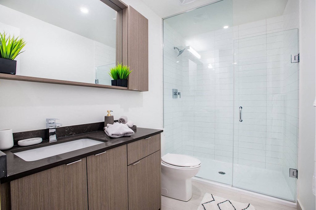 a bathroom with a toilet and a sink and a shower