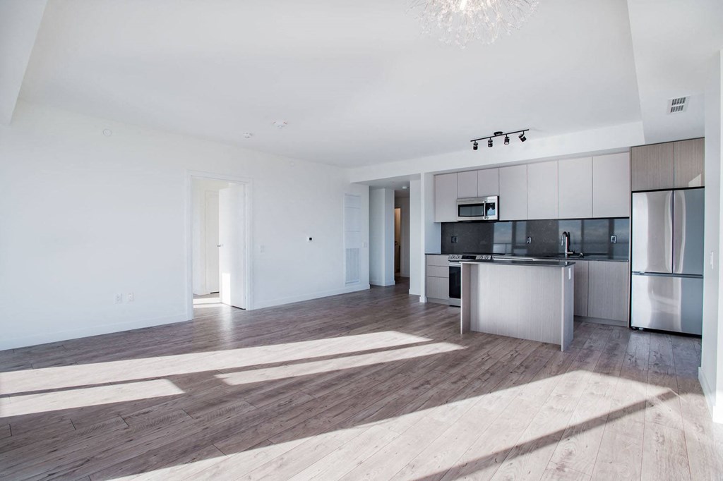 a view of the kitchen from the living room