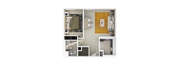 a floor plan of a bedroom with a bathroom and a living room