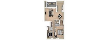 Ashley Apartments 1 Bedroom 2A/B floor plan