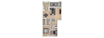 Ashley Apartments 1 Bedroom 2C floor plan
