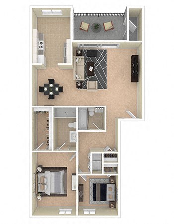 Ashley Apartments 1 Bedroom 2C floor plan