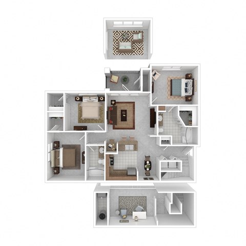 a 3d floor plan of a house with a bedroom and a living room
