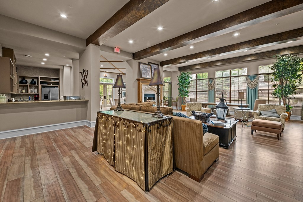 club house with a bar and a kitchen