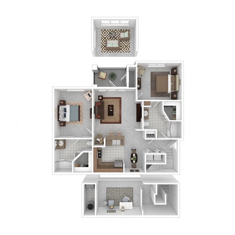 a 3d floor plan of a house with bedrooms and a living room