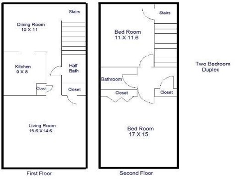 Two Bedroom Duplex Floor Plan at Normandy Hill Apartments, Alexandria, 22304
