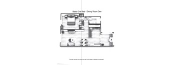 A drawing of a Basic One Bedroom apartment with a Dining Room.