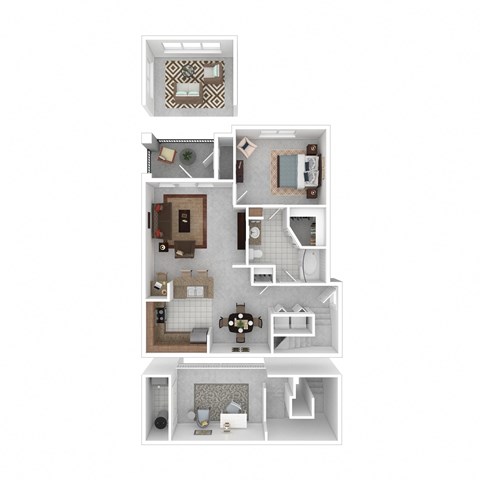 a floor plan of a house with furniture and a balcony