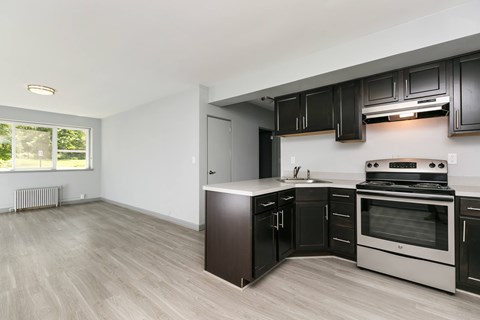 Crescent Pointe Apartment Kitchen into dining area