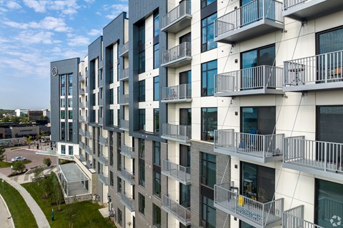 a view of an apartment building with balconies