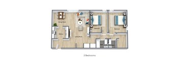 A floor plan of a house with two bedrooms.