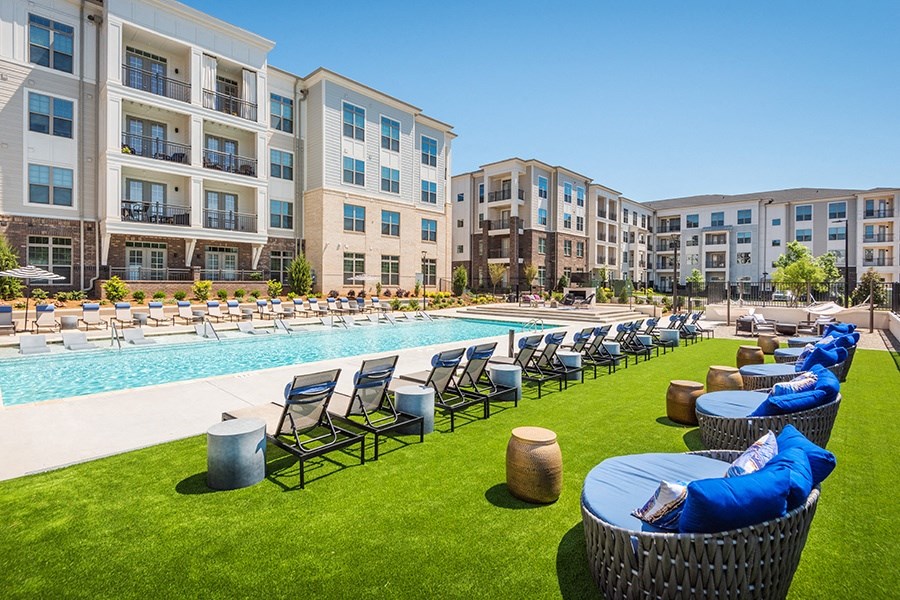 Our pool area includes ample lounging areas