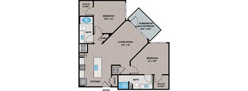 Lake Vue Apartments - Orlando, FL - 22F1 Floor Plan 1036 SF