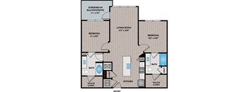 Lake Vue Apartments - Orlando, FL - 22F2 Floor Plan 1023 SF