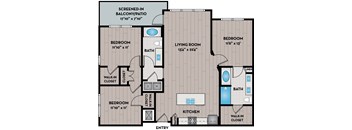 Lake Vue Apartments - Orlando, FL - 32F1A Floor Plan 1330 SF