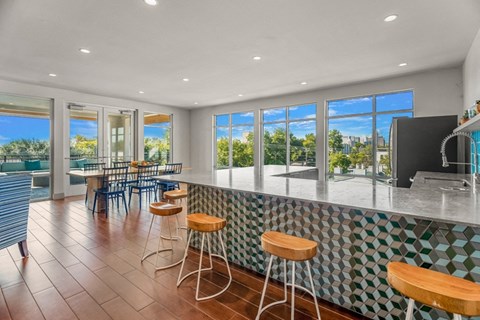 Rooftop lounge with sweeping skyline views