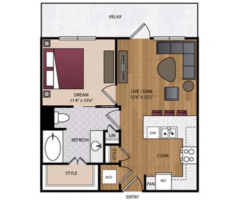Stella - Dallas, TX - 11F1A Floor Plan 619 SF
