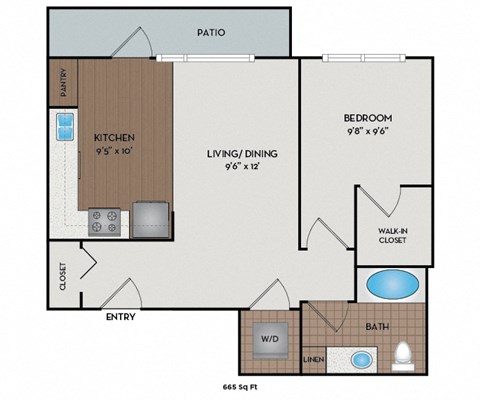 Metro 112 Apartments - Bellevue, WA - Cascade-I floor plan 665 Sq Ft