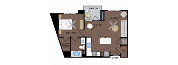 Joule La Floresta - Brea, CA - 11F2A Floor Plan 734 SF