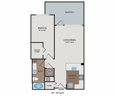 Metro 112 Apartments - Bellevue, WA - Emerald-I floor plan 767 Sq Ft