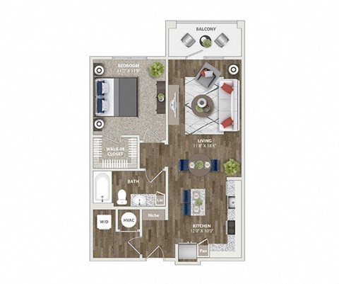 Briley apartments - downtown Matthews, NC - 11F1 Floor Plan 762 SF
