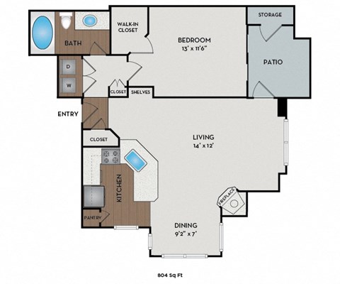 Boulder Creek - Sammamish, WA Apartments - Sandstone Floor Plan 804 SF