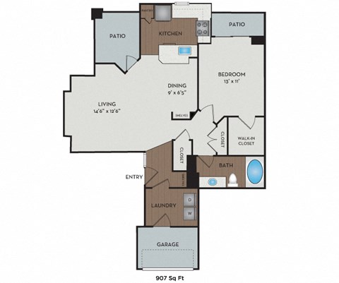 Boulder Creek - Sammamish, WA Apartments - Quartz Floor Plan 907 SF