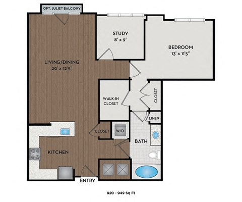 The Reserve at Tysons Corner - Raleigh, NC- Chanel floor plan 920 Sq Ft