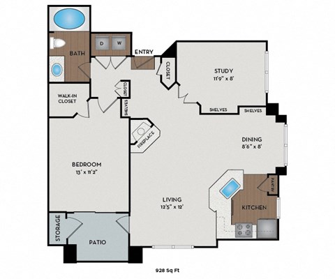 Boulder Creek - Sammamish, WA Apartments - Travertine Floor Plan 928 SF