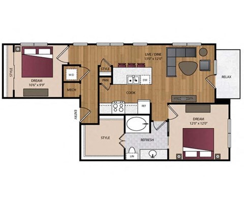 Stella - Dallas, TX - 21F1A Floor Plan 936 SF