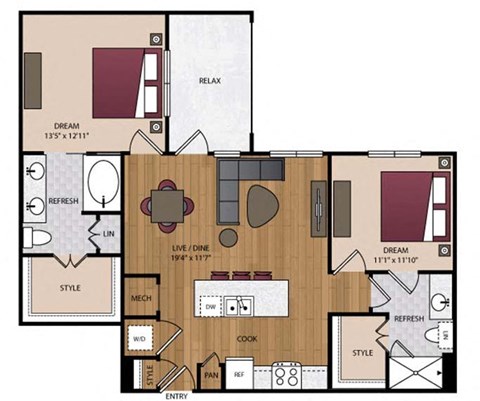 Stella - Dallas, TX - 22F2A Floor Plan 1067 to 1098 SF