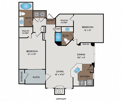 Boulder Creek - Sammamish, WA Apartments - Slate Floor Plan 1078 SF