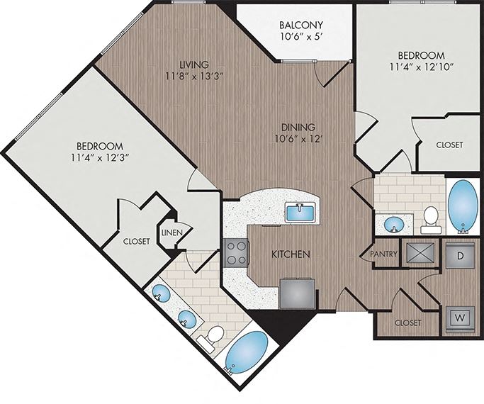 Macon Marshall Park Apartments & Townhomes - Raleigh, NC- Macon floor plan 1083 Sq Ft