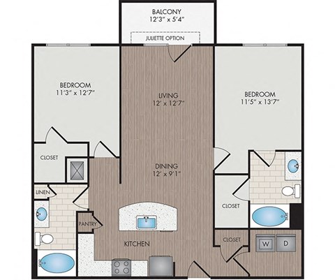 Marshall Park Apartments & Townhomes - Raleigh, NC- Mitchell floor plan 1112 Sq Ft