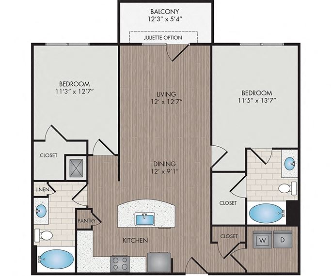 Mitchell Marshall Park Apartments & Townhomes - Raleigh, NC- Mitchell floor plan 1112 Sq Ft