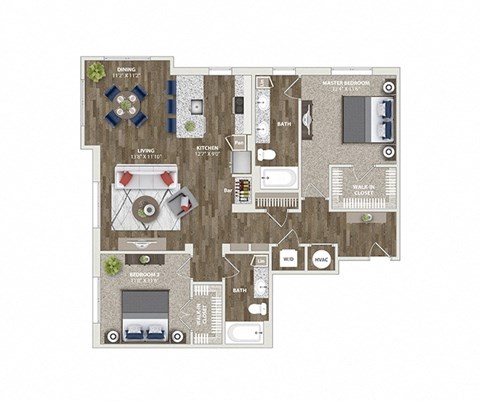 Briley apartments - downtown Matthews, NC - 22F7 Floor Plan 1261 SF