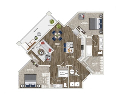 Briley apartments - downtown Matthews, NC - 22F9 Floor Plan 1297 SF