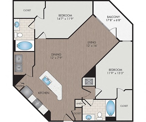 Marshall Park Apartments & Townhomes - Raleigh, NC- Umstead floor plan 1297 Sq Ft