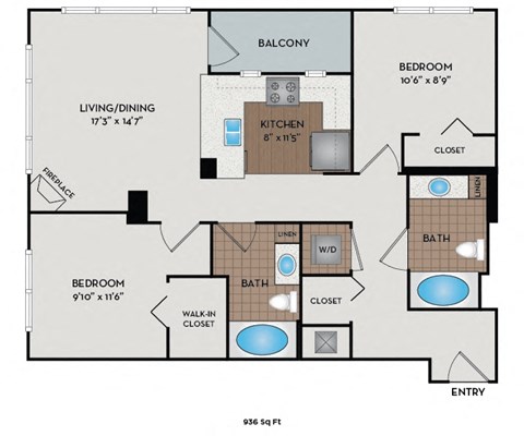 Metro 112 Apartments - Bellevue, WA - Pier-I floor plan 936 Sq Ft