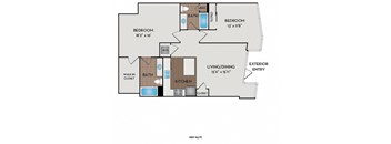 The Matisse - Portland, OR - Warhol floor plan 990 Sq Ft